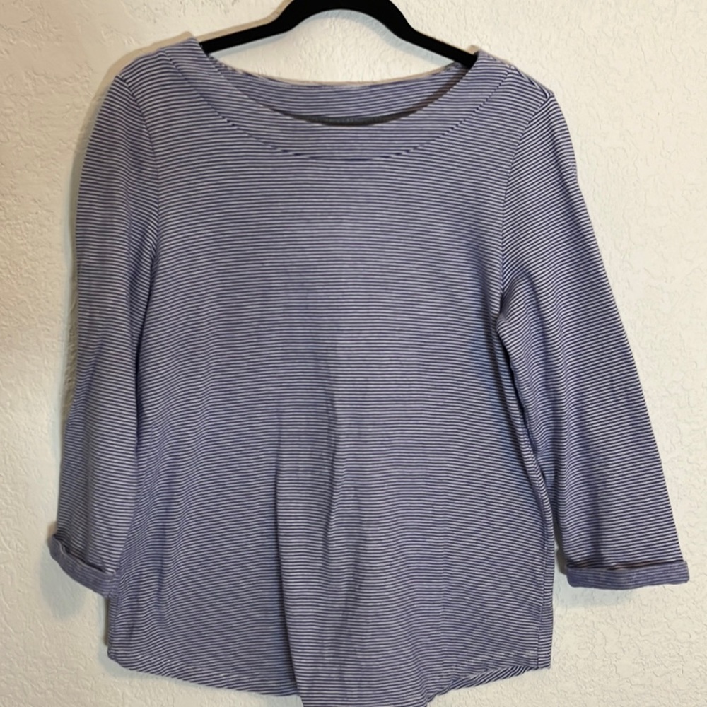 Talbots women’s medium blue and white stripe knit top Coastal Casual Cotton